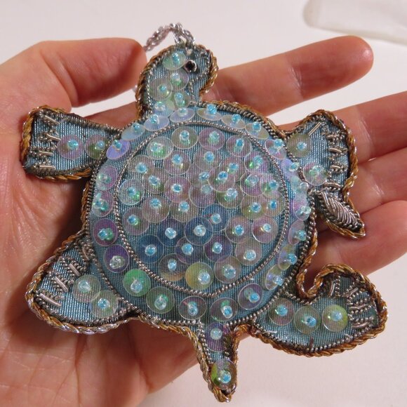 Vintage Sequins & Fabric Sea Turtle and Crab Hangs, Ornament, Tarnished, Aged - Picture 2 of 9